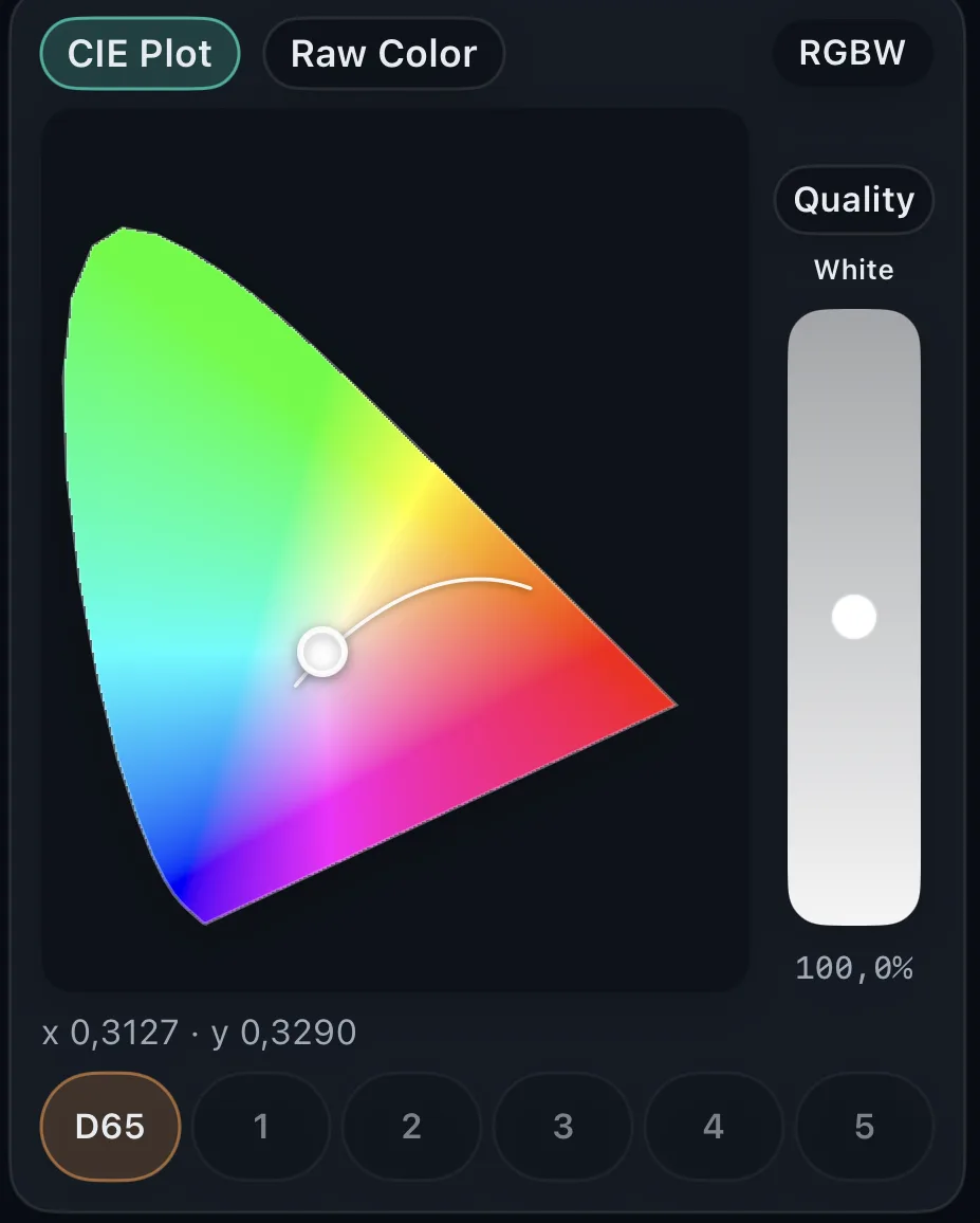 CIE color control screen