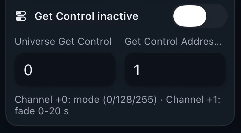 Get Control settings screen