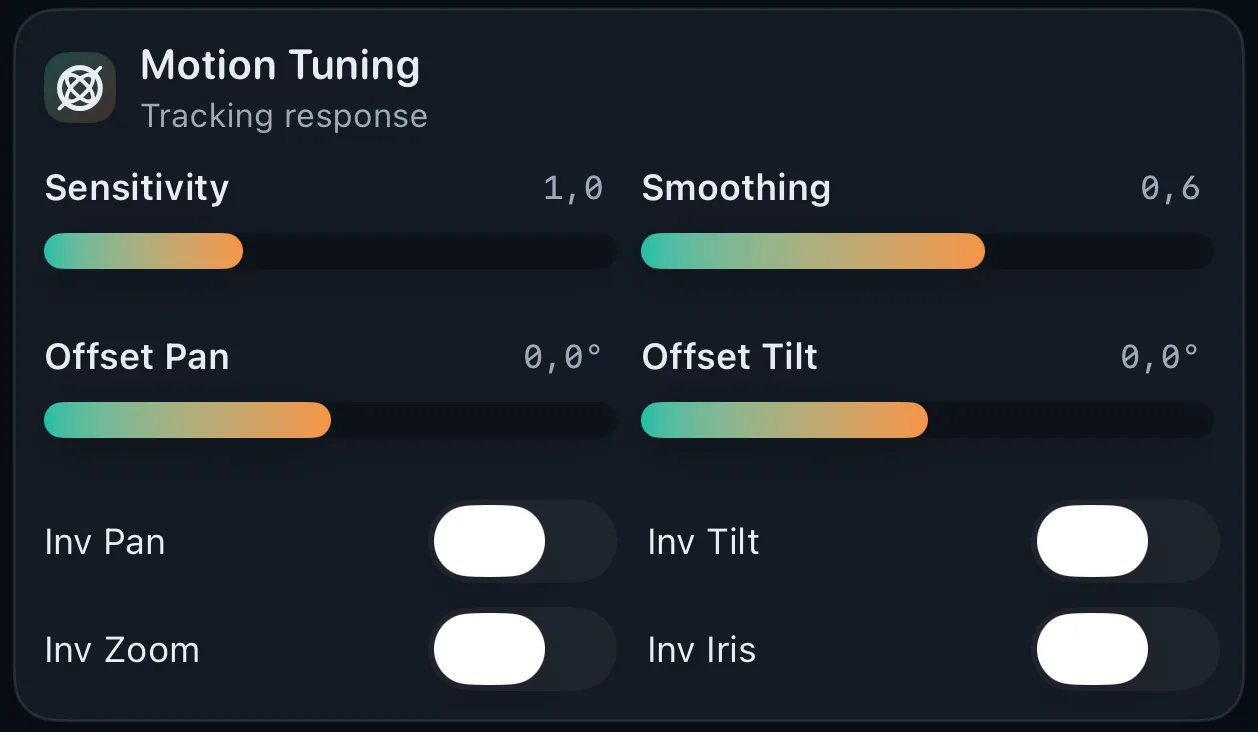 Motion tuning screen